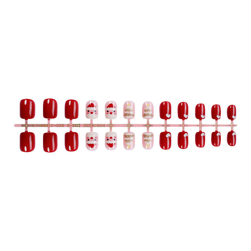 Santa and Heart Christmas Nails | Reusable Press On Nail Set with Adhesive Tabs | Festive Manicure for Winter Parties