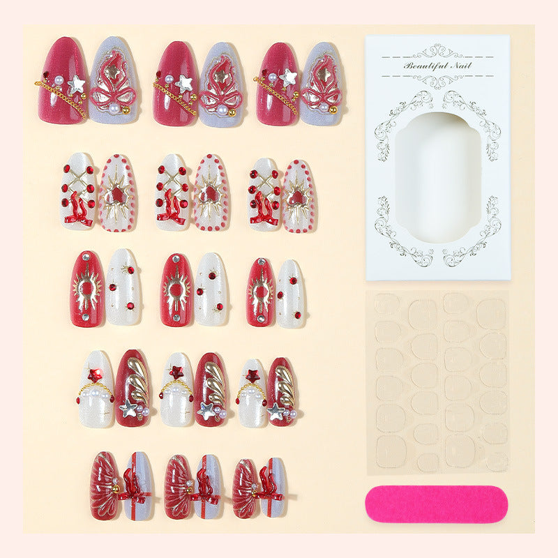 Red and White Glitter Christmas Nails | Glossy Press On Nail Art Designs | Festive Manicure for Parties and Dinner