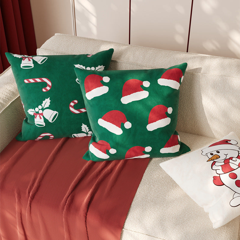 Christmas Throw Pillow Cover in Soft Linen Blend | Hidden Zipper, Machine Washable | Festive Indoor Holiday Decorations