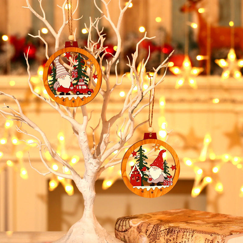 Wooden Christmas Decorations with a Santa, Red Truck and Tree Scene | Hanging Cord Included | 2 Colorways for Branch or Mantel