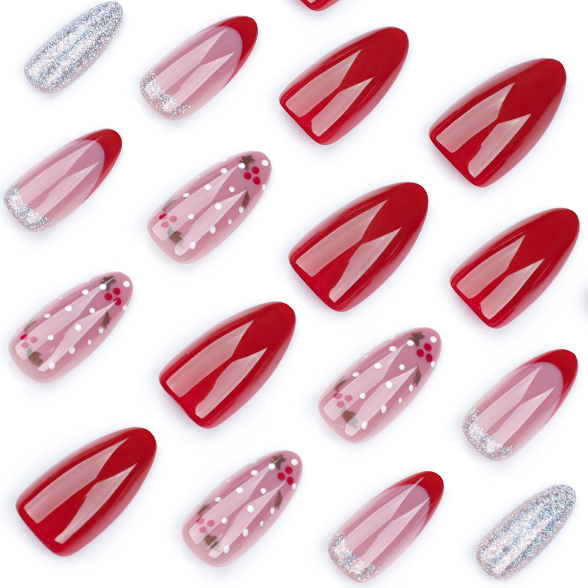 Christmas Nail Art Set with Vibrant Colours | Press On Nails with Festive Motifs | Xmas Manicure for Parties and Photos