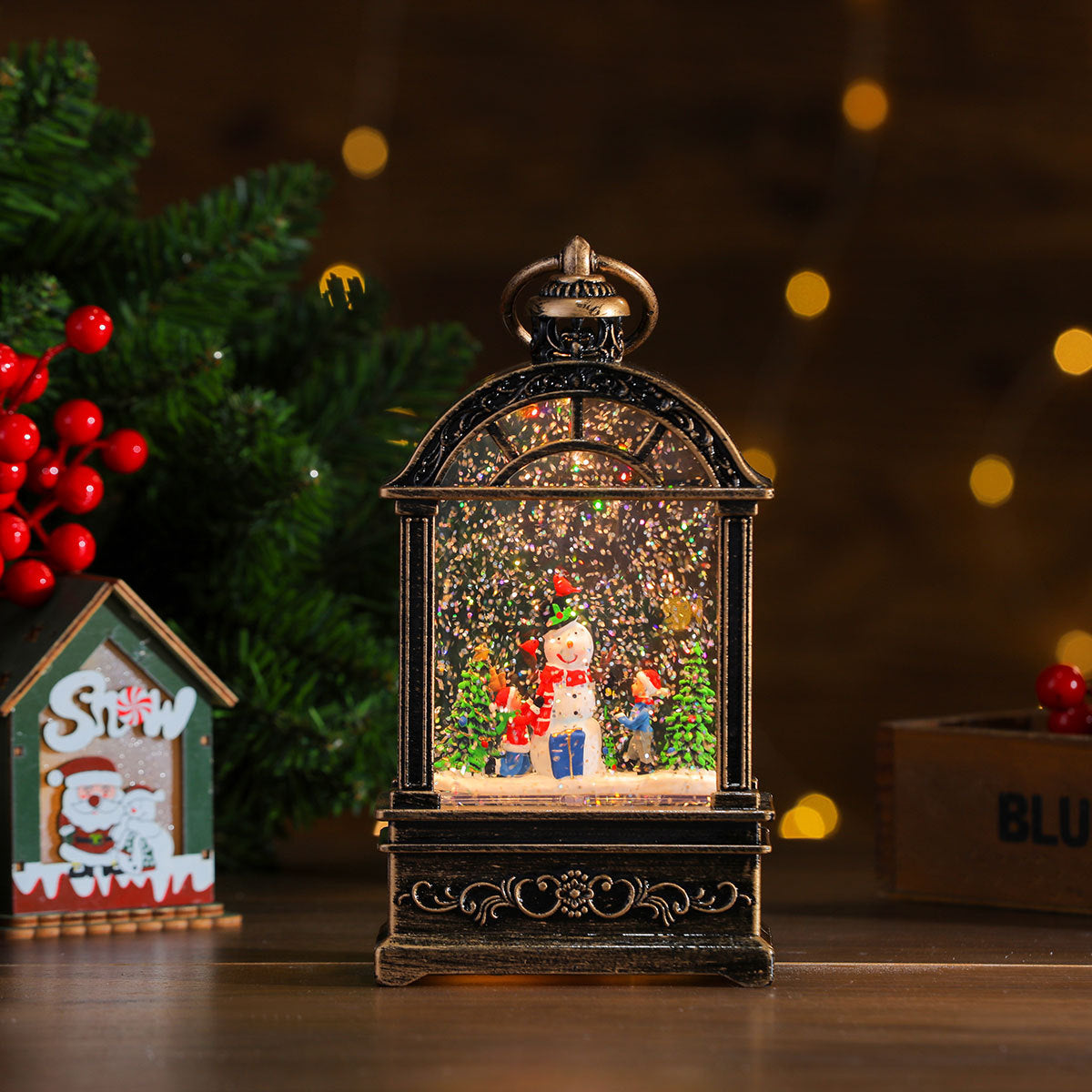 Musical Christmas Lanterns with a Santa and Reindeer Scene | Plays Classic Holiday Melodies | 12 in Tall Painted Tabletop Light