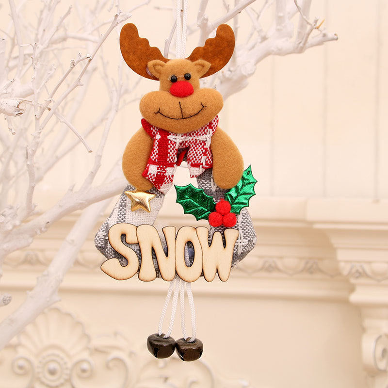 Christmas Plush Figure with a NOEL or JOY Sign | Bear, Santa, Snowman or Reindeer on Legs | 4 Hanging Decorations for a Garland