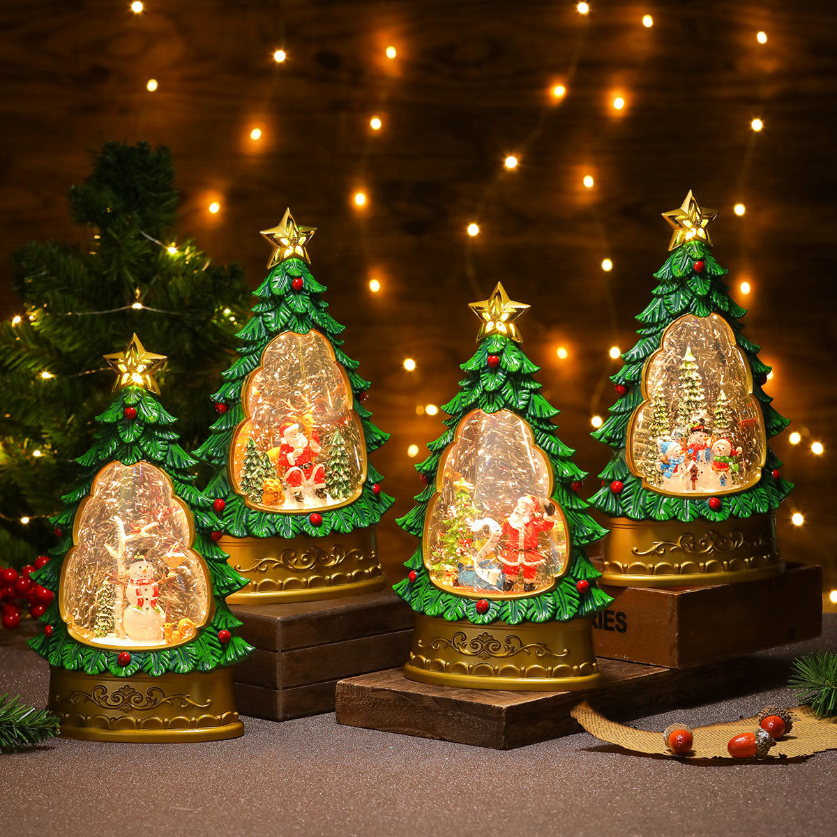 Snowman Inside a Lit Christmas Tree Dome | Star Topper and Painted Ornament Details | Warm LED Glow for Living Room Tables