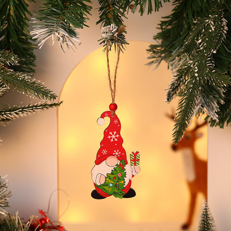 Wooden Gnome Christmas Ornaments Holding a Tree and Gift | Sturdy String Loop for Hanging | Compact Festive Decorations