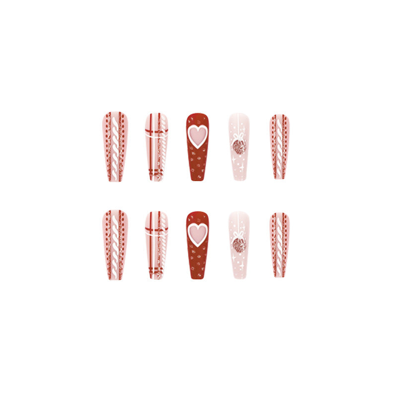 Christmas Press-On Nails with Heart and Holiday Motifs | Pink, Red and White Mix | Lightweight Tips for All-Day Comfort