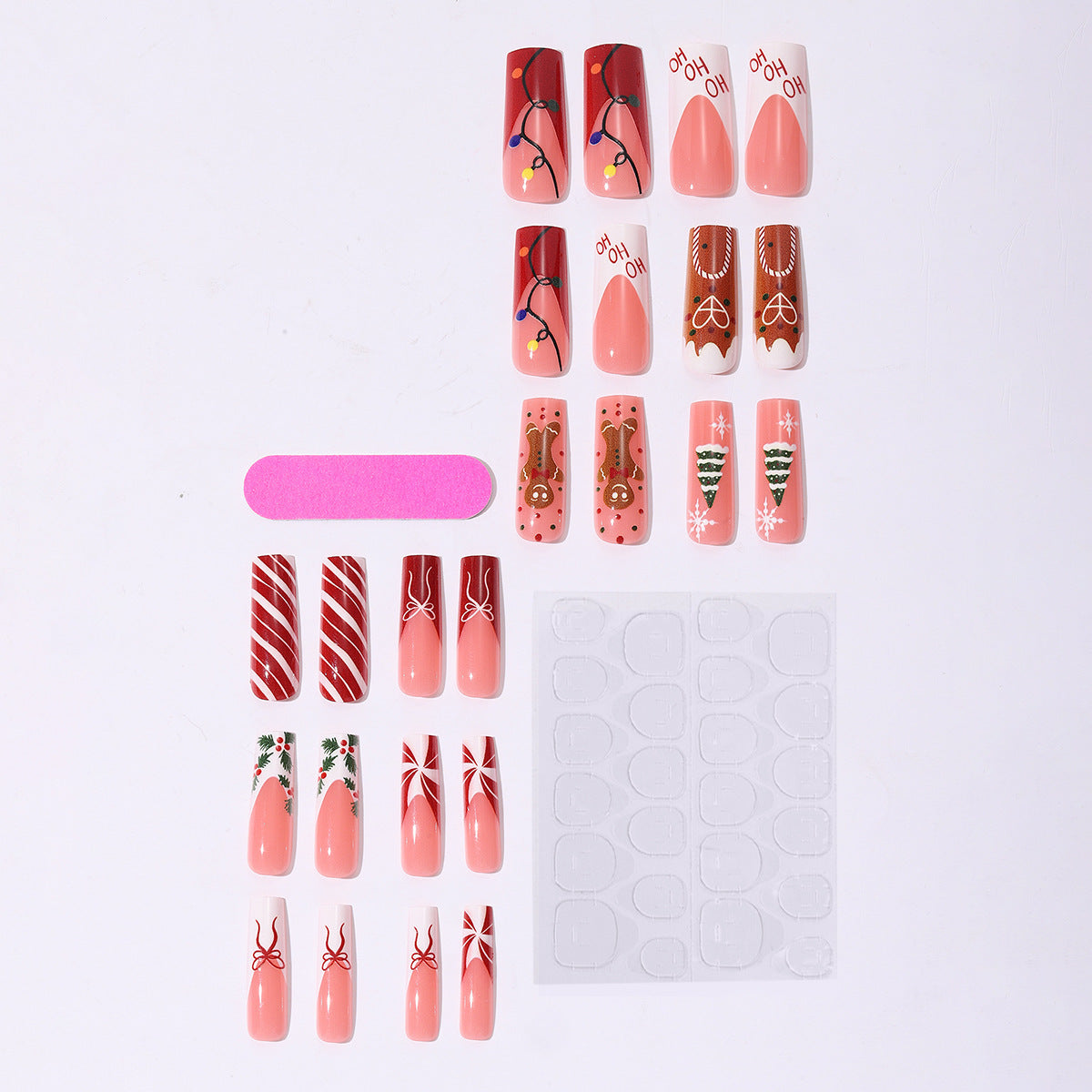 Gingerbread and Candy Cane Nails in a Full Set | Christmas Nail Designs with Tree Motifs | Easy to Apply Festive Manicure