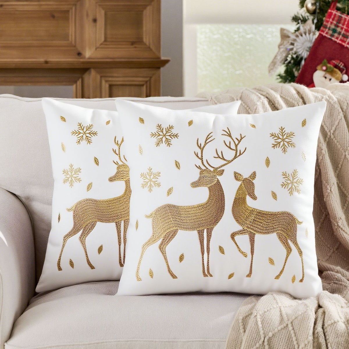 Christmas Living Room Throw Pillow Cover with Deer Silhouette | Removable Case with Discreet Zipper | 42 Designs, 17.72 x 17.72 in