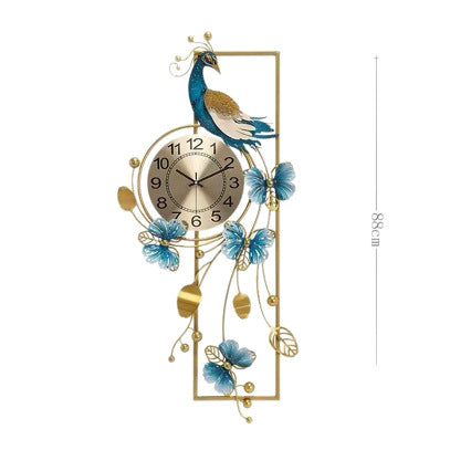 Metal Wall Clock with Peacock and Flower Cutouts | Silent Quartz Movement, Light Enough to Hang Anywhere | 2 Designs