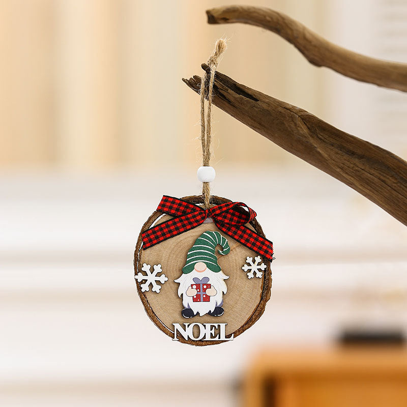 Wooden Gnome Ornaments with Xmas Lettering and Snowflakes | Jute Cord for the Christmas Tree or Door Handle | Plaid Bow