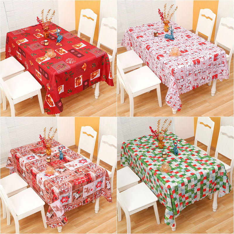 Christmas Tablecloth with Reindeer, Snowmen and Seasonal Motifs | Stain-Resistant Weave, Machine Washable | 4 Colorways