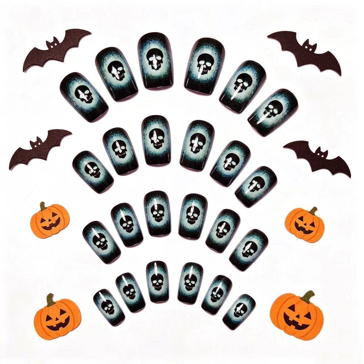 Halloween Skull Press-On Nails | Available in Jelly | Glue-Free Application in Minutes for Parties and Nights Out