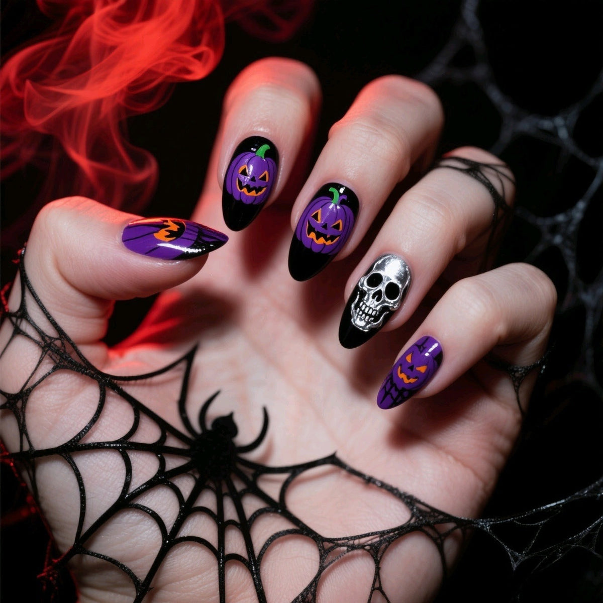 Halloween Skull Press-On Nails | Available in 6 Colors | Glue-Free Application in Minutes for Parties and Nights Out