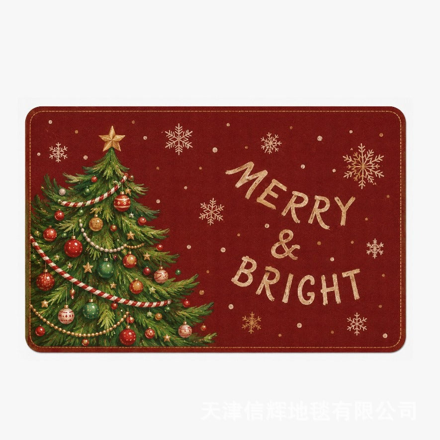 Xmas Door Mat with Santa in His Sleigh | Merry Christmas Welcome Rug in Two Sizes | Festive Holiday Porch Decor