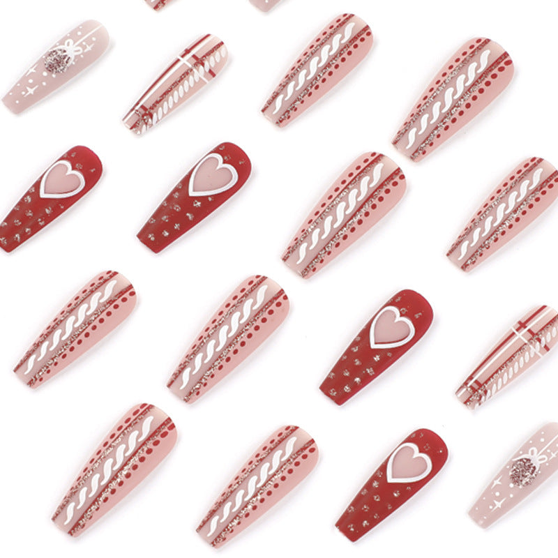 Christmas Press-On Nails with Heart and Holiday Motifs | Pink, Red and White Mix | Lightweight Tips for All-Day Comfort