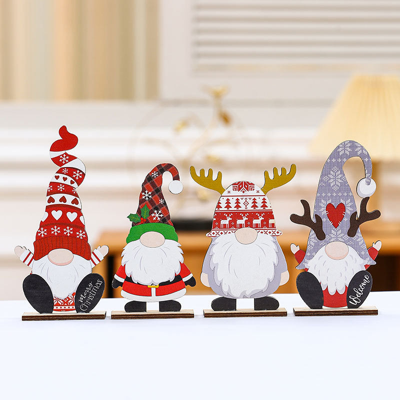 Wooden Santa Figures for Mantel and Tabletop | Detailed Hat with Winter Motifs | Christmas Decorations in Four Designs