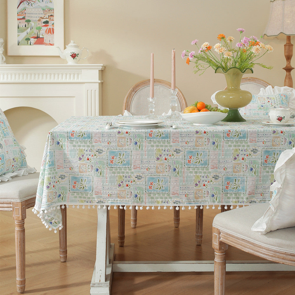 Ruffled Hem Tablecloth with Floral Pattern | Hard-Wearing Machine Washable Fabric | 3 Sizes | 4 Colors