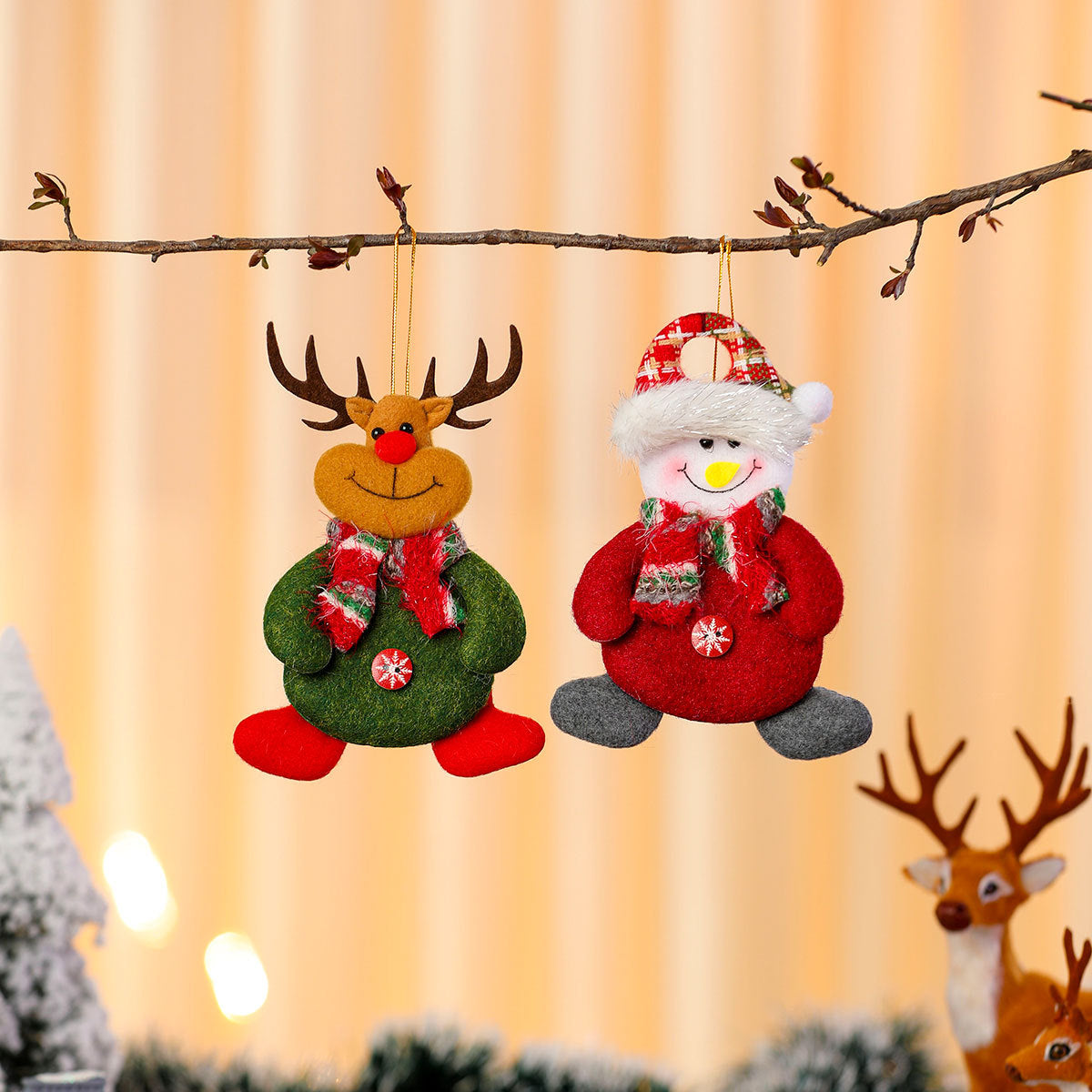 Plush Snowman Ornament with Scarf and Hat | Hanging Loop for Tree, Mantel or Gift Tag | Bright Winter Christmas Decorations