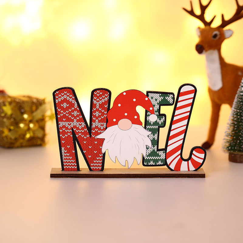 Wooden Christmas Table Sign with Noel and Joy Lettering | Freestanding Block Decor with Festive Character | Three Designs, Lightweight