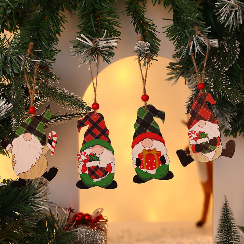 Wooden Gnome Christmas Ornaments Holding a Tree and Gift | Sturdy String Loop for Hanging | Compact Festive Decorations