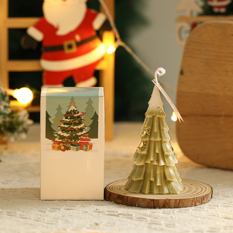 Pine Needle Textured Christmas Tree Candle | Hand Poured Soy Wax, Cotton Wick | Tabletop Holiday Decor with Gift Box