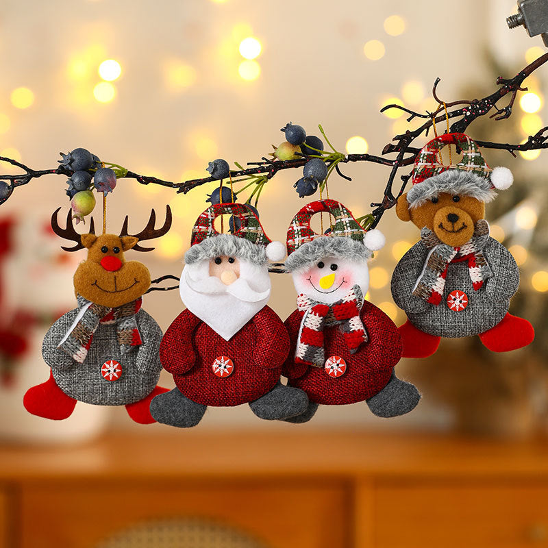 Santa Figurine Ornaments for Christmas Trees | Red Outfit with Plaid Hat and Fluffy Trim | Lightweight Design, Four Styles