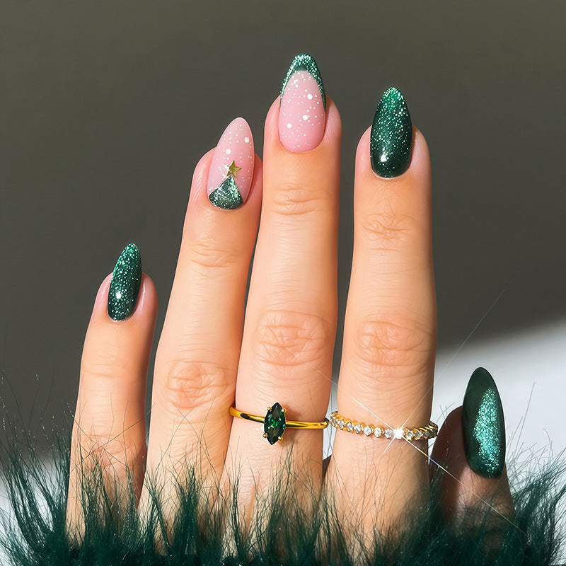 Glitter Christmas Nails with Glossy Festive Finish | Press On Nail Set with Adhesive Tabs | Easy Winter Manicure