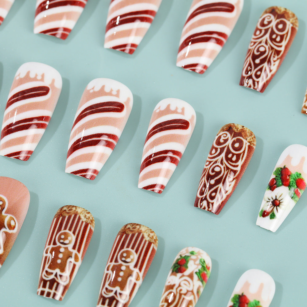 Gingerbread Christmas Nails with Glossy Finish | Festive Press On Nail Designs | Easy Winter Manicure for Parties