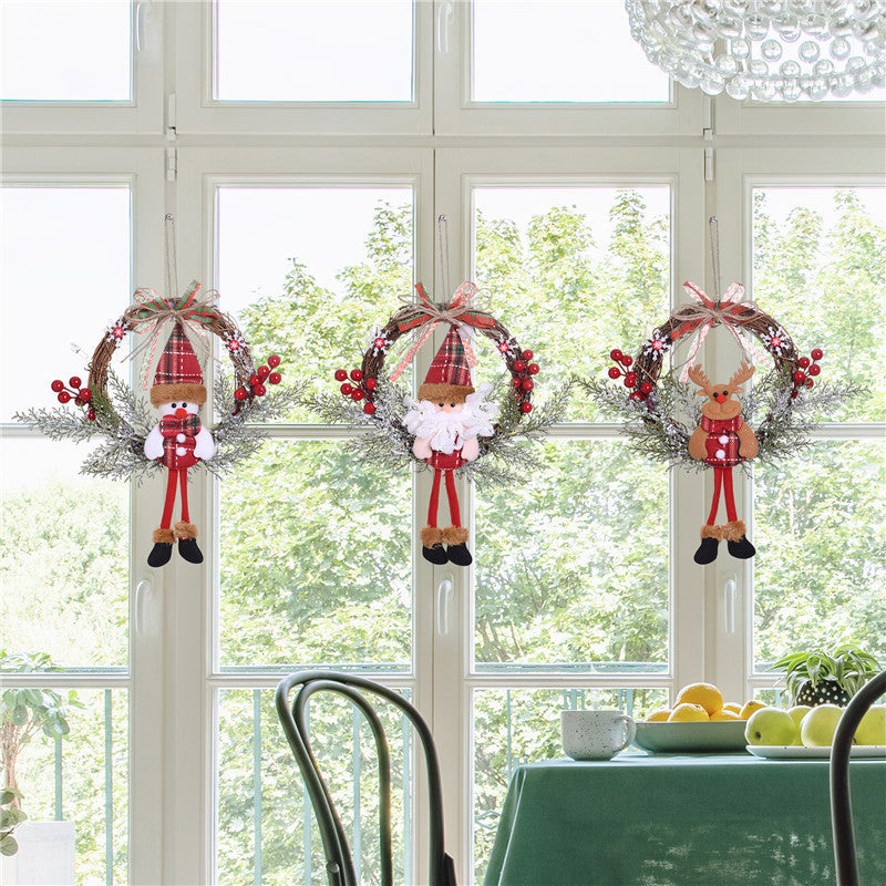 Christmas Wreath with a Santa Motif and Holly Accents | Greenery Base and a Ready-to-Hang Loop | 6 Colorways