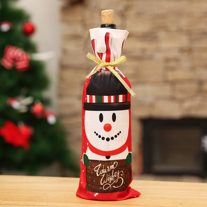 Christmas Wine Bottle Cover with a Santa Print | Soft Fabric with a Built-In Tie | Table Decorations, 3 Designs