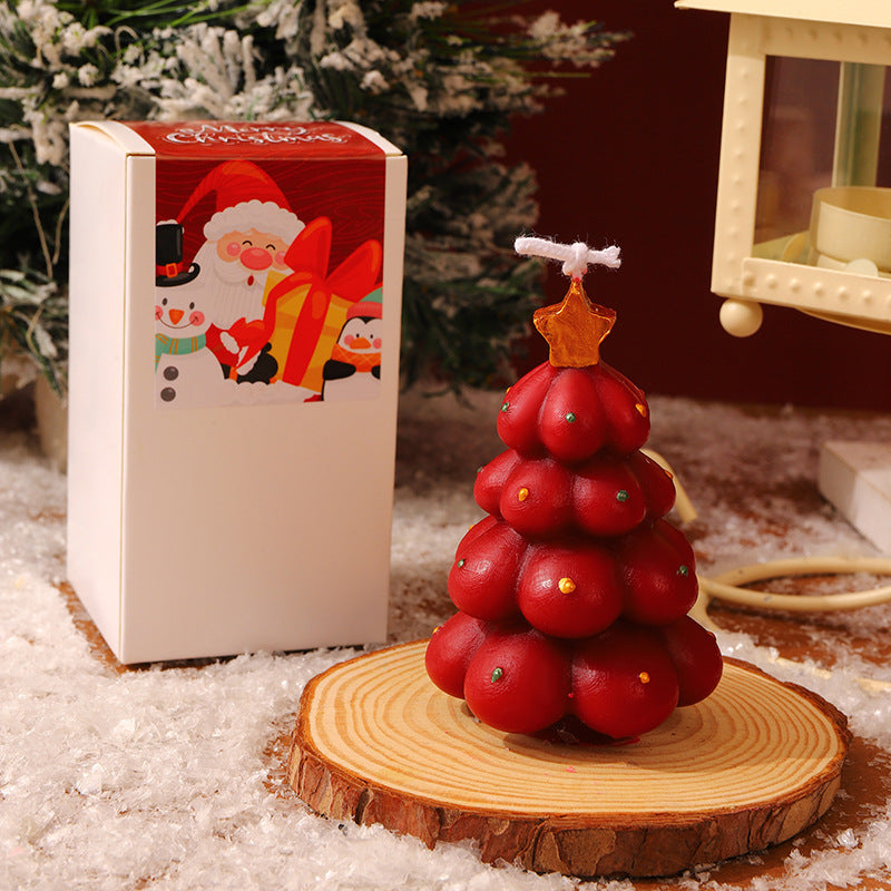 Hand Poured Christmas Tree Candle with Clear Star Top and Bead Accents | Cotton Hanging Loop | Festive Holiday Decorations