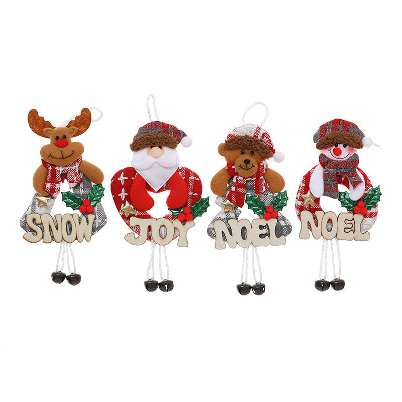 Christmas Plush Figure with a NOEL or JOY Sign | Bear, Santa, Snowman or Reindeer on Legs | 4 Hanging Decorations for a Garland
