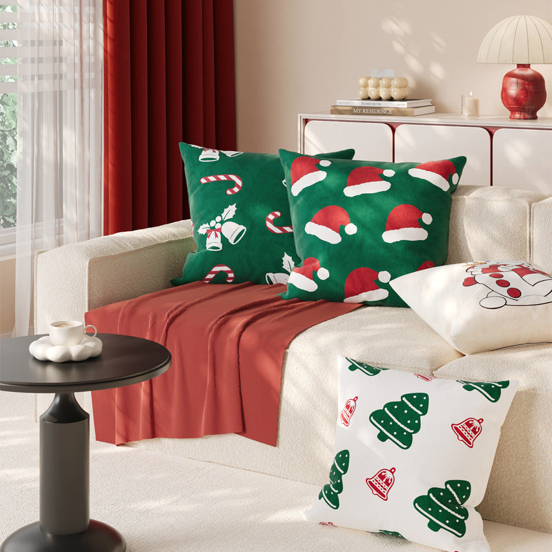 Christmas Throw Pillow Cover in Soft Linen Blend | Hidden Zipper, Machine Washable | Festive Indoor Holiday Decorations