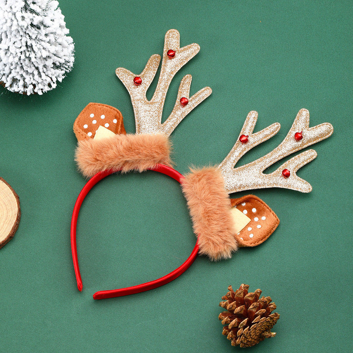 Christmas Headband with Sparkling Reindeer Antlers | Soft Base Built for All-Day Comfort | Party Accessories in Green, Red or Gold