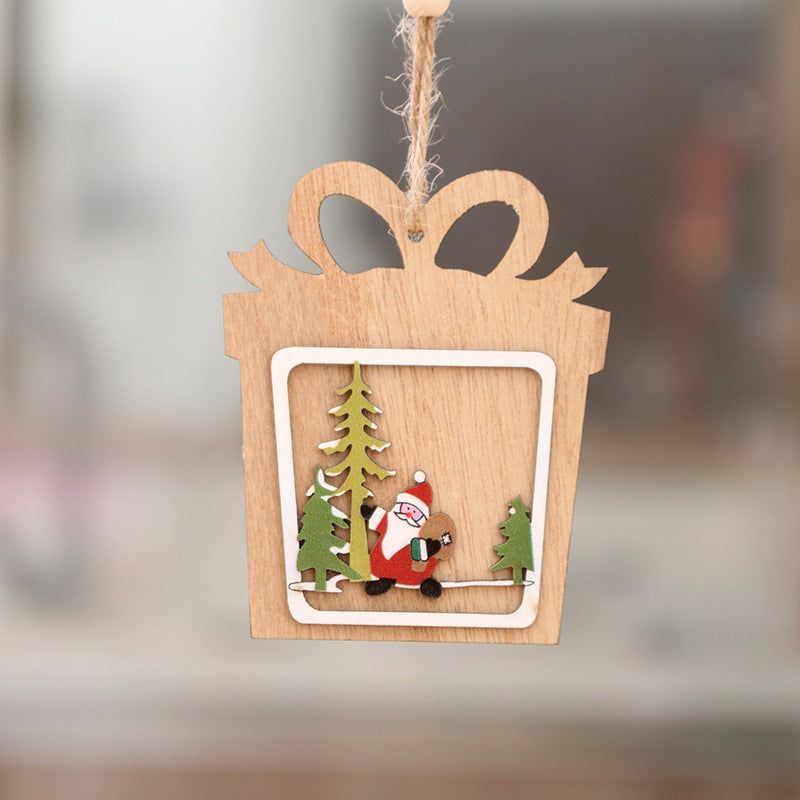 Wooden Christmas Tree Ornaments with Santa and Snowman Art | Red Ribbon for Hanging | Eight Designs for Wall or Table