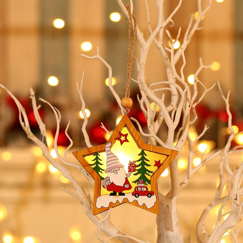 Wooden Christmas Tree Ornaments with Gnome and Santa Cutouts | Star or Round Shape on a Hanging String | 2 Colorways
