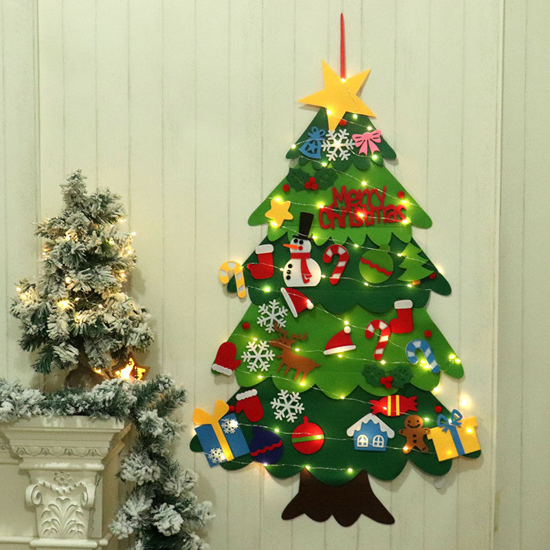 Felt Christmas Tree for Kids with Removable Ornaments | LED Lights Included | Wall Hanging with a Strap for Doors
