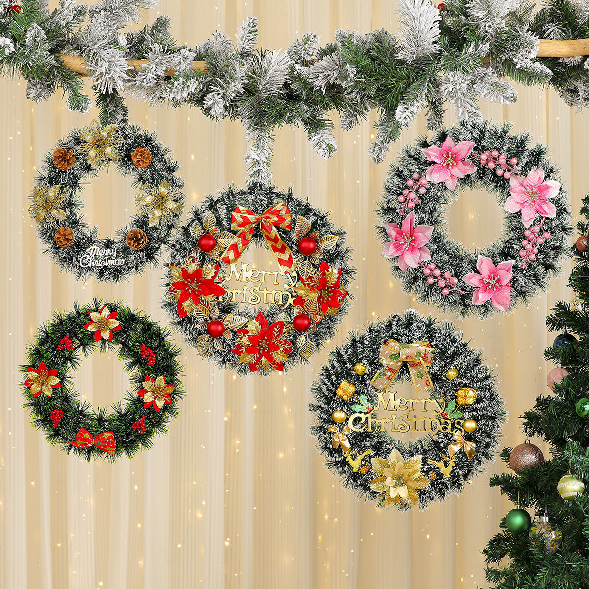 Christmas Wreath with a Felt Reindeer Face and Red Berries | Hanging Loop for Doors and Sheltered Porches | 16 Designs