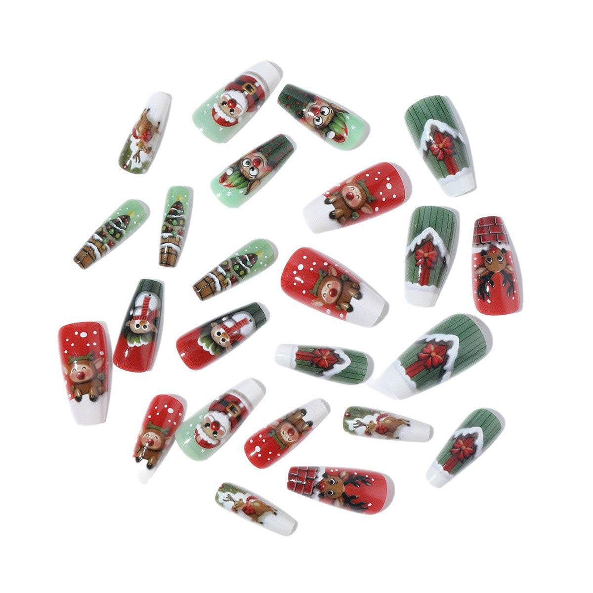 Christmas Nails with Cute Festive Motifs | Press On Nail Set in White and Two Patterns | Xmas Manicure for Family Dinners
