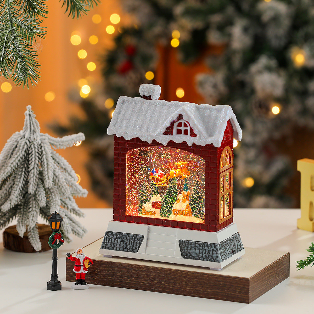 Christmas Village Snow Globe House with a Santa Scene | Lights Up for Mantel and Tabletop Display | Resin and Glass, 2 Colorways