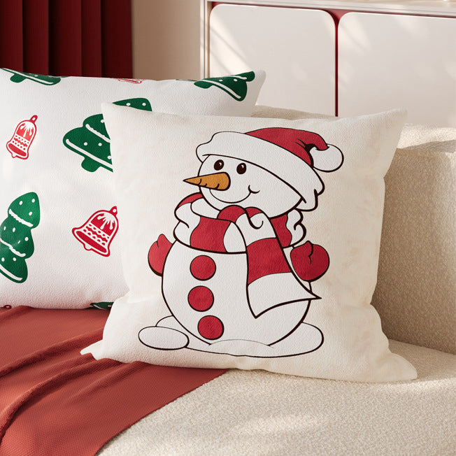 Christmas Throw Pillow Cover in Soft Linen Blend | Hidden Zipper, Machine Washable | Festive Indoor Holiday Decorations