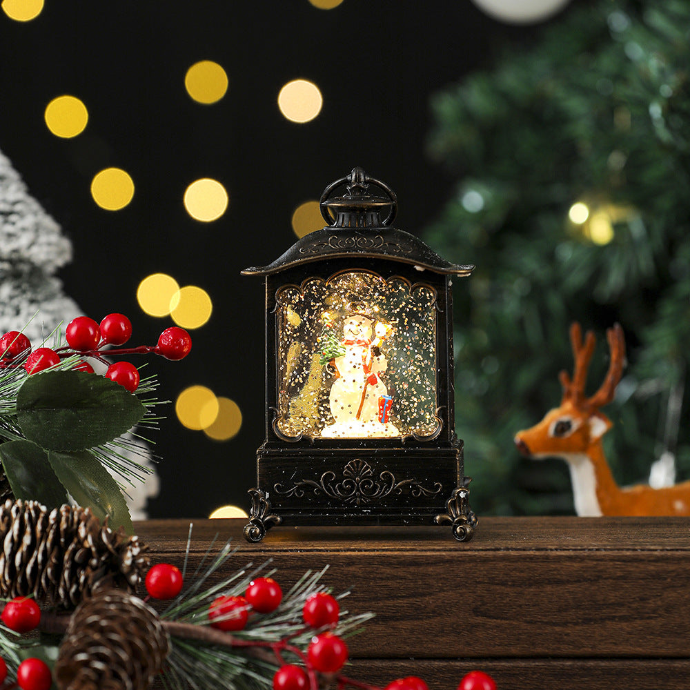 Christmas Snowman Lantern with a Glitter Filled Dome | Battery Powered, No Cables Needed | Warm LED Glow for Mantel Decor
