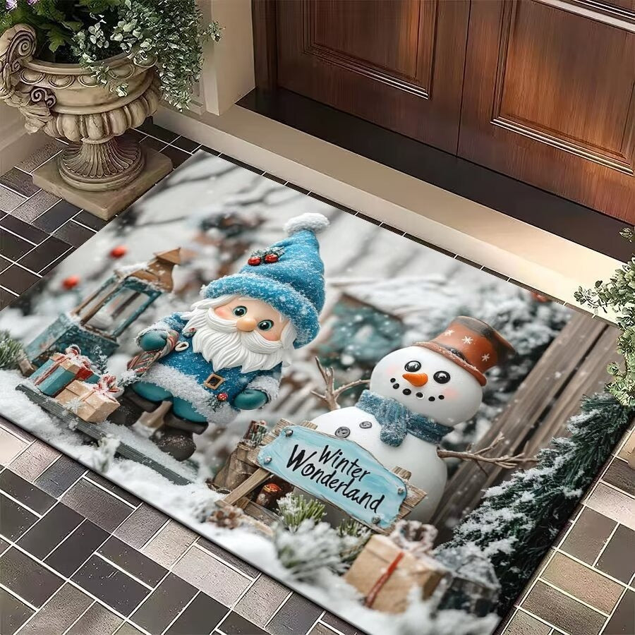 Christmas Door Mat with Bells, Holly and Red Bow Print | Durable Low Profile Entrance Rug | Three Sizes, Five Festive Designs