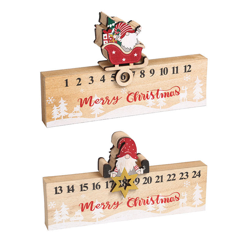 Wooden Advent Calendar with Santa in a Sleigh and Numbered Blocks | Countdown Display for Shelves and Mantels | 2 Designs