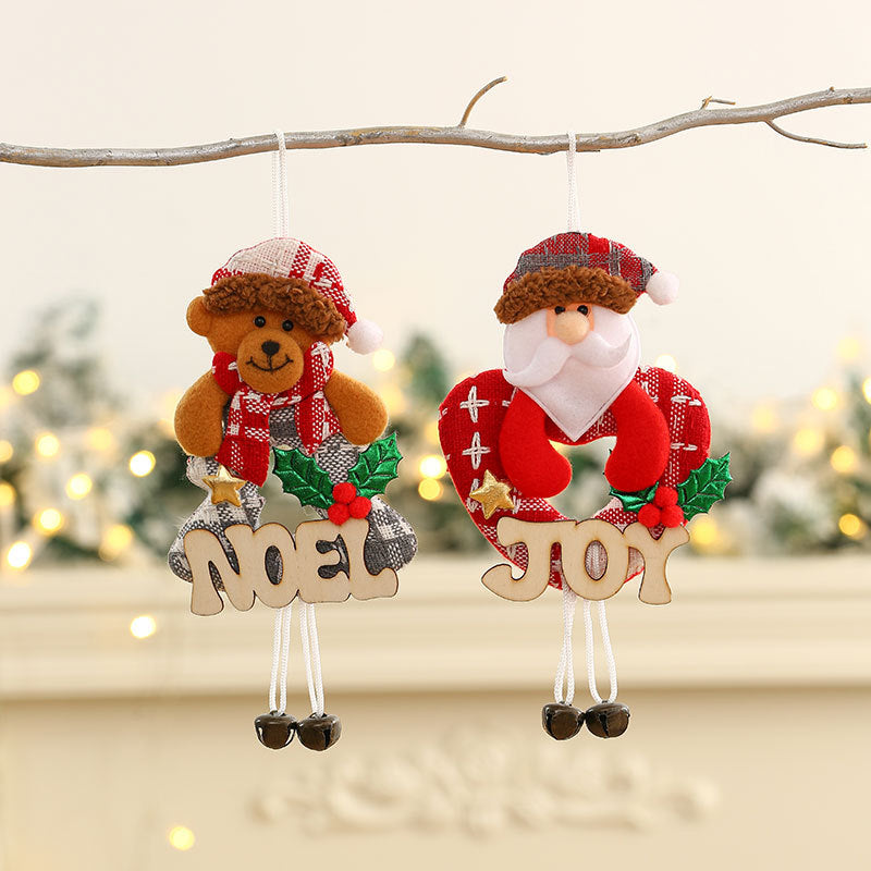 Christmas Plush Figure with a NOEL or JOY Sign | Bear, Santa, Snowman or Reindeer on Legs | 4 Hanging Decorations for a Garland