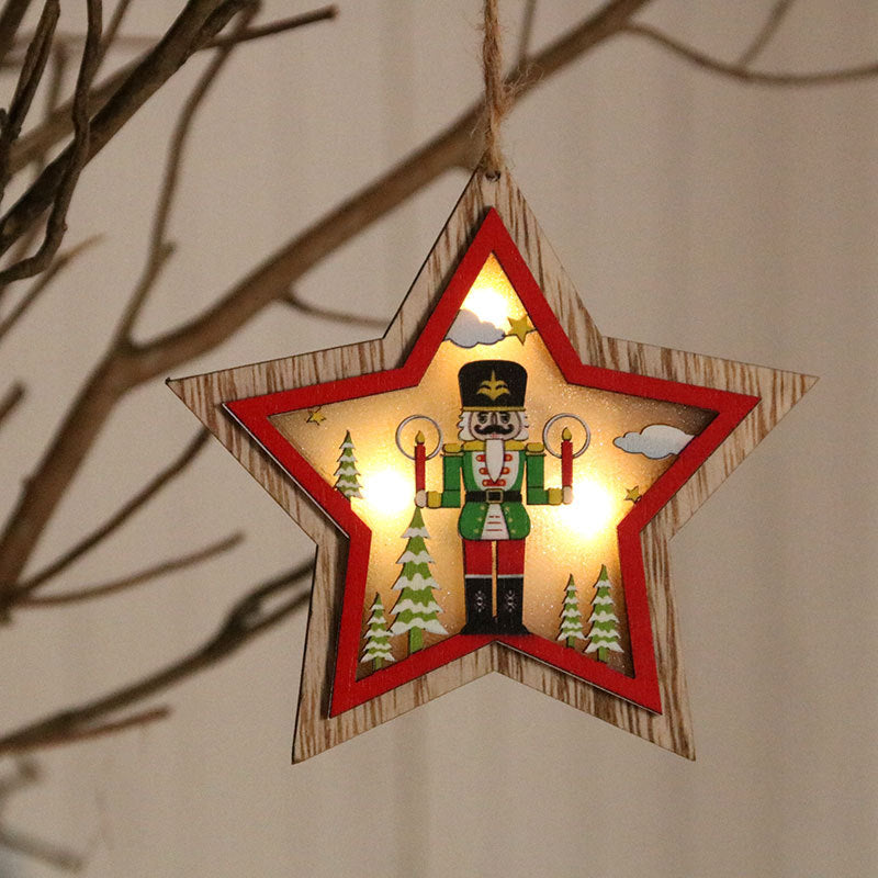 Wooden Wall Hanging Christmas Tree with Nutcracker Design | Soft LED Lights Inside | Star and House Shapes, Four Styles