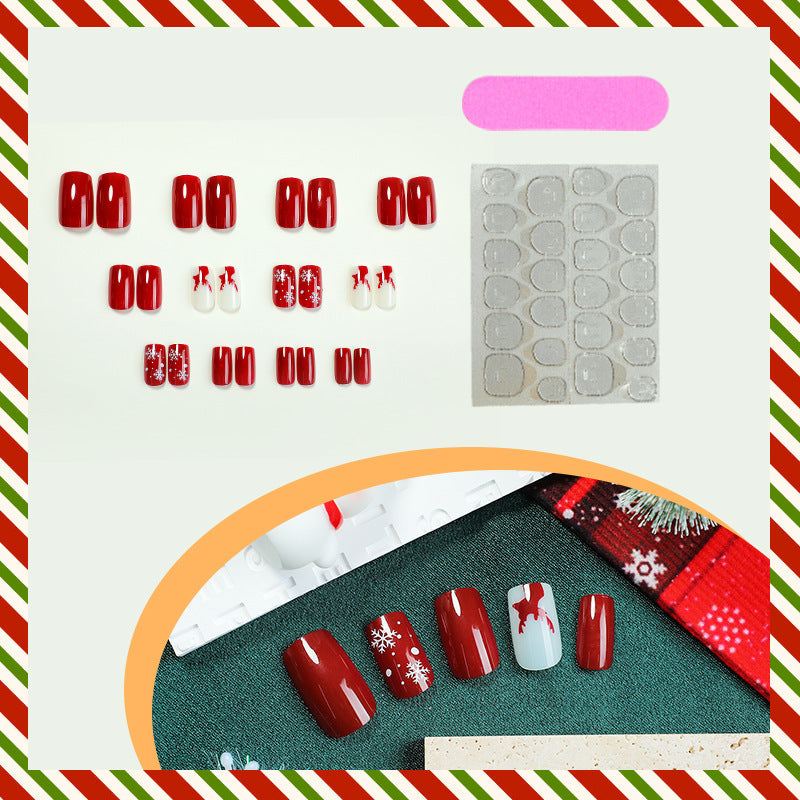 Christmas Fingernails with Glossy Festive Finish | Press On Nail Set with Adhesive Tabs | Quick Winter Manicure