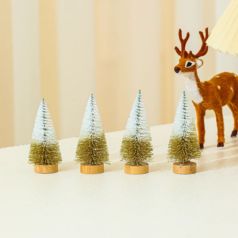 Mini Christmas Tree Set with Snow Tipped Branches | Graded Color Finish | Mantel, Desk and Table Displays