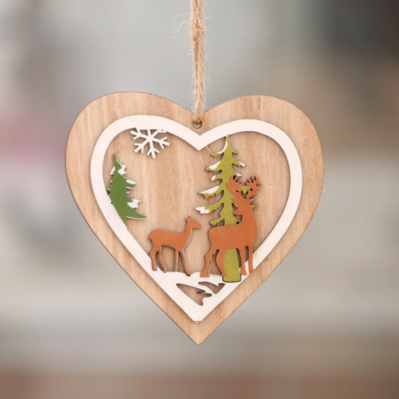 Wooden Christmas Tree Ornaments with Santa and Snowman Art | Red Ribbon for Hanging | Eight Designs for Wall or Table
