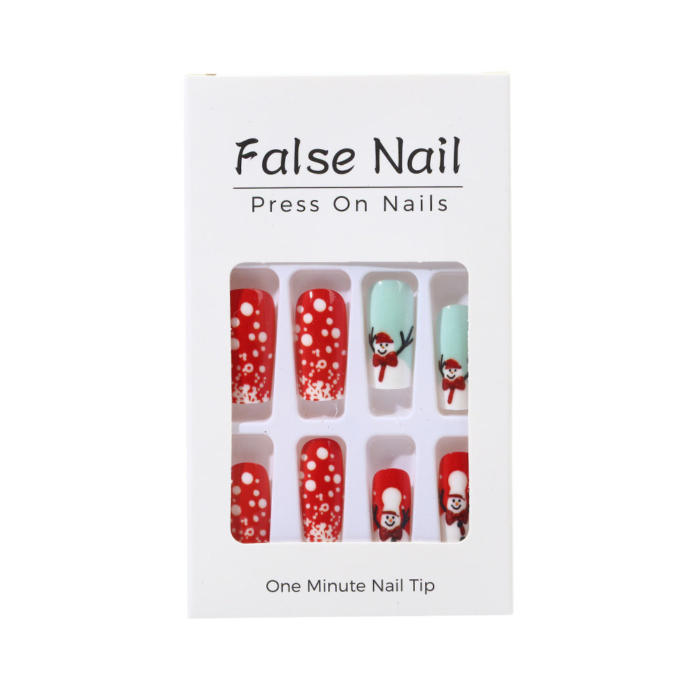 Snowman Nails with Snowflake and Glitter Art | Glossy Christmas Press On Nail Designs | Festive Winter Manicure